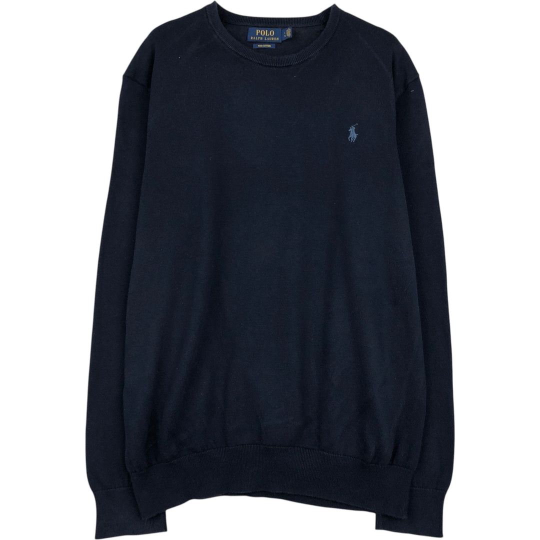 Ralph Lauren POLO RALPH LAUREN Cotton Knit Sweater Men's Size L Pima Cotton navy blue type Vintage Second Hand