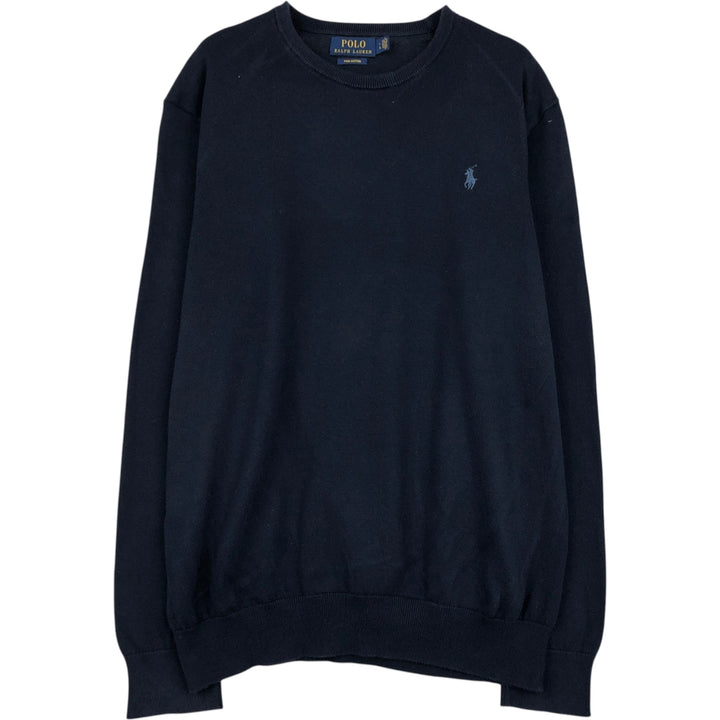 Ralph Lauren POLO RALPH LAUREN Cotton Knit Sweater Men's Size L Pima Cotton navy blue type Vintage Second Hand