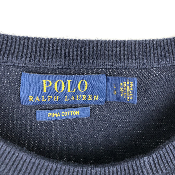 Ralph Lauren POLO RALPH LAUREN Cotton Knit Sweater Men's Size L Pima Cotton navy blue type Vintage Second Hand