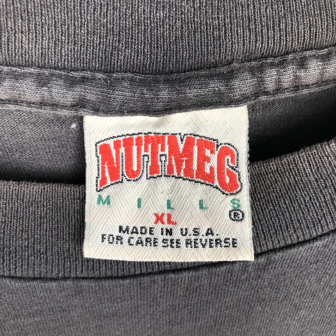 Vintage 90'S Nutmeg print T-shirt, Made in USA, Men's Size L cotton black type Vintage Second Hand