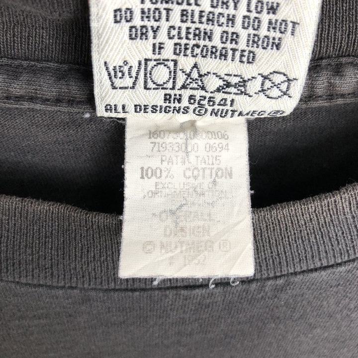 Vintage 90'S Nutmeg print T-shirt, Made in USA, Men's Size L cotton black type Vintage Second Hand