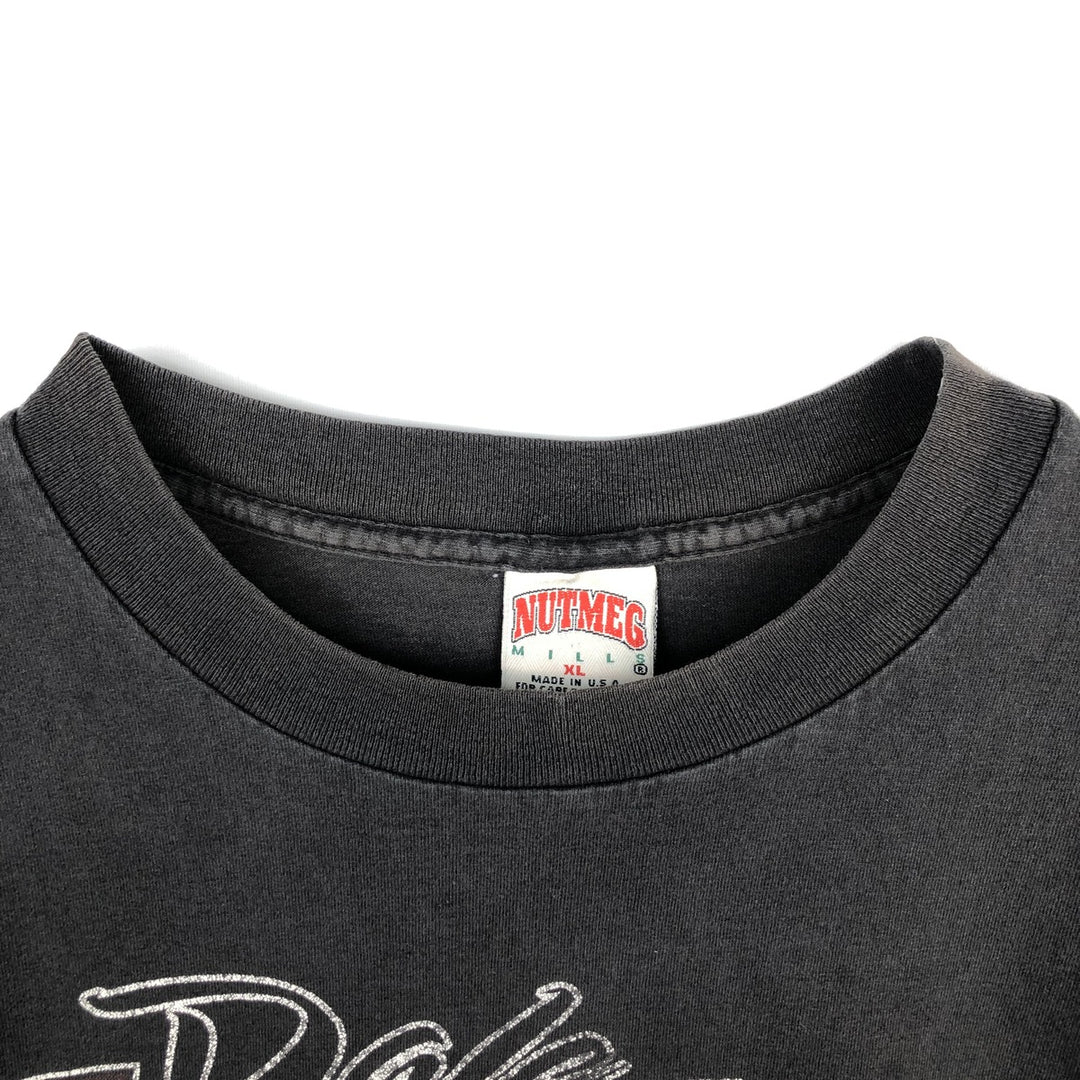Vintage 90'S Nutmeg print T-shirt, Made in USA, Men's Size L cotton black type Vintage Second Hand