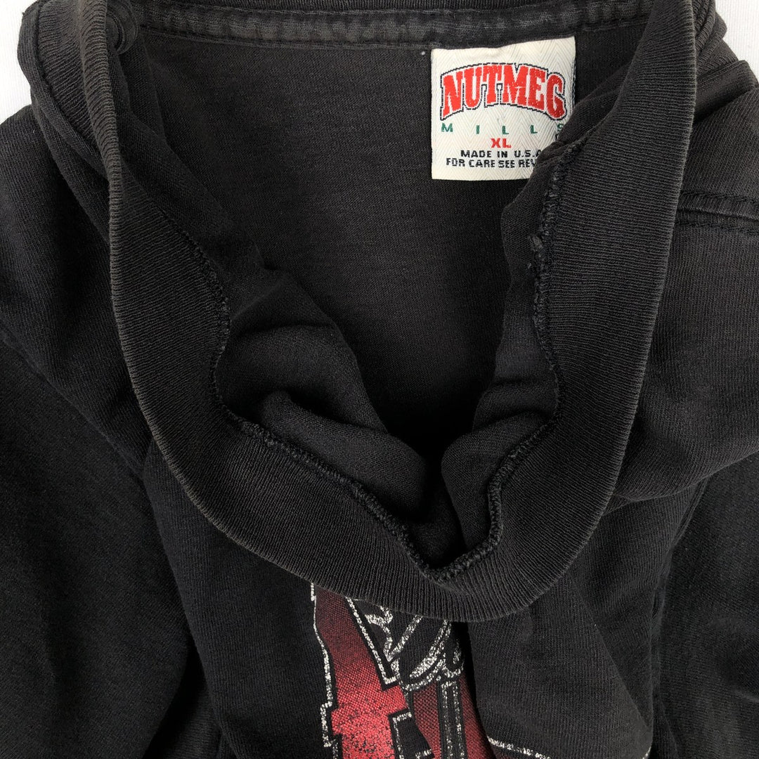 Vintage 90'S Nutmeg print T-shirt, Made in USA, Men's Size L cotton black type Vintage Second Hand