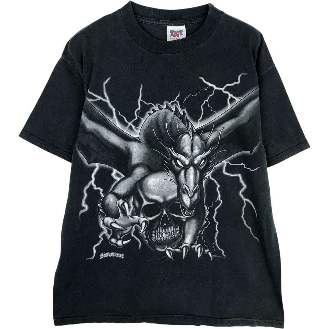 90'S TRAU and LOEVNER TNT Skull Pattern Dragon Print T-Shirt Men's Size L (approx.) Vintage cotton black type Vintage Second Hand