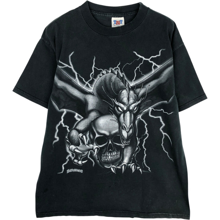 90'S TRAU and LOEVNER TNT Skull Pattern Dragon Print T-Shirt Men's Size L (approx.) Vintage cotton black type Vintage Second Hand