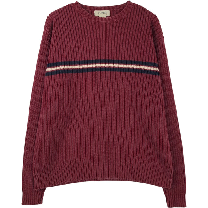 90'S - Vintage J.Crew Ribbed Cotton Knit Sweater, Men's Size L cotton wine-red Vintage Second Hand