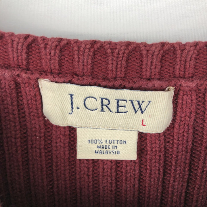 90'S - Vintage J.Crew Ribbed Cotton Knit Sweater, Men's Size L cotton wine-red Vintage Second Hand