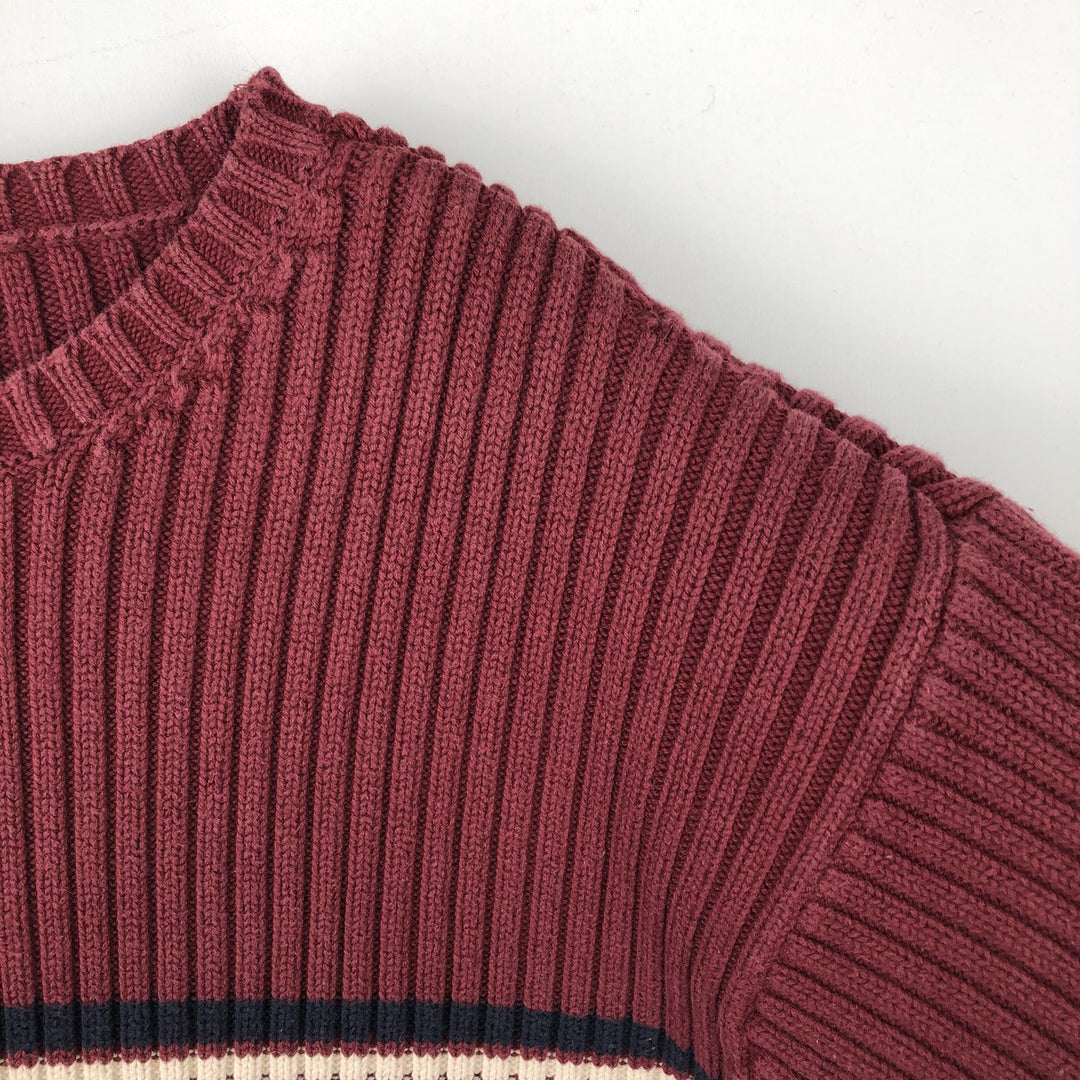 90'S - Vintage J.Crew Ribbed Cotton Knit Sweater, Men's Size L cotton wine-red Vintage Second Hand
