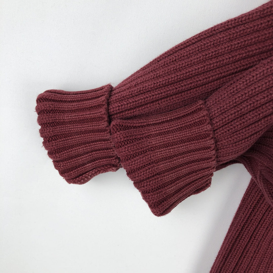 90'S - Vintage J.Crew Ribbed Cotton Knit Sweater, Men's Size L cotton wine-red Vintage Second Hand