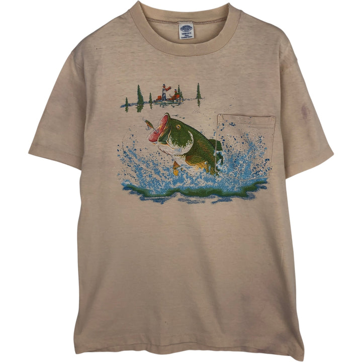 Town Craft Fish Print Animal T-Shirt, Made in USA, Men's Size L cotton unbleached Vintage Second Hand