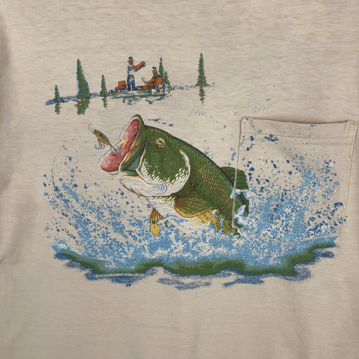 Town Craft Fish Print Animal T-Shirt, Made in USA, Men's Size L cotton unbleached Vintage Second Hand