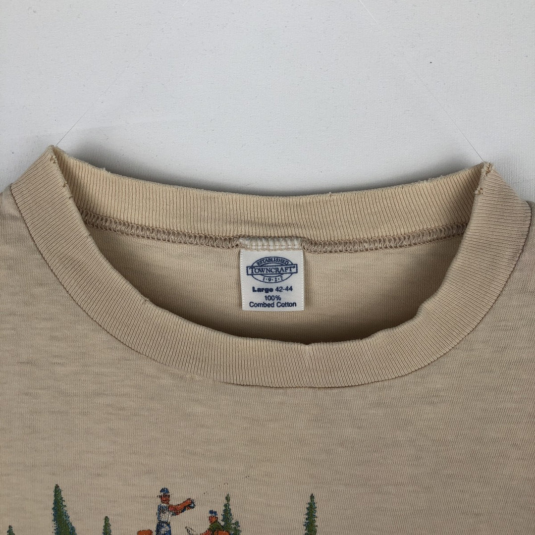 Town Craft Fish Print Animal T-Shirt, Made in USA, Men's Size L cotton unbleached Vintage Second Hand