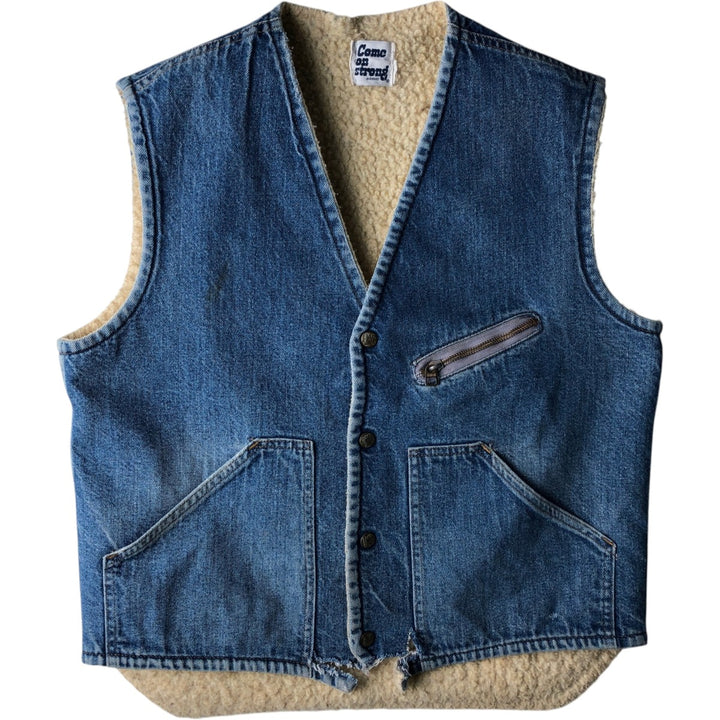 Vintage 1980'S Come on Strong denim boa vest, size M, men's unclear blue type Vintage Second Hand
