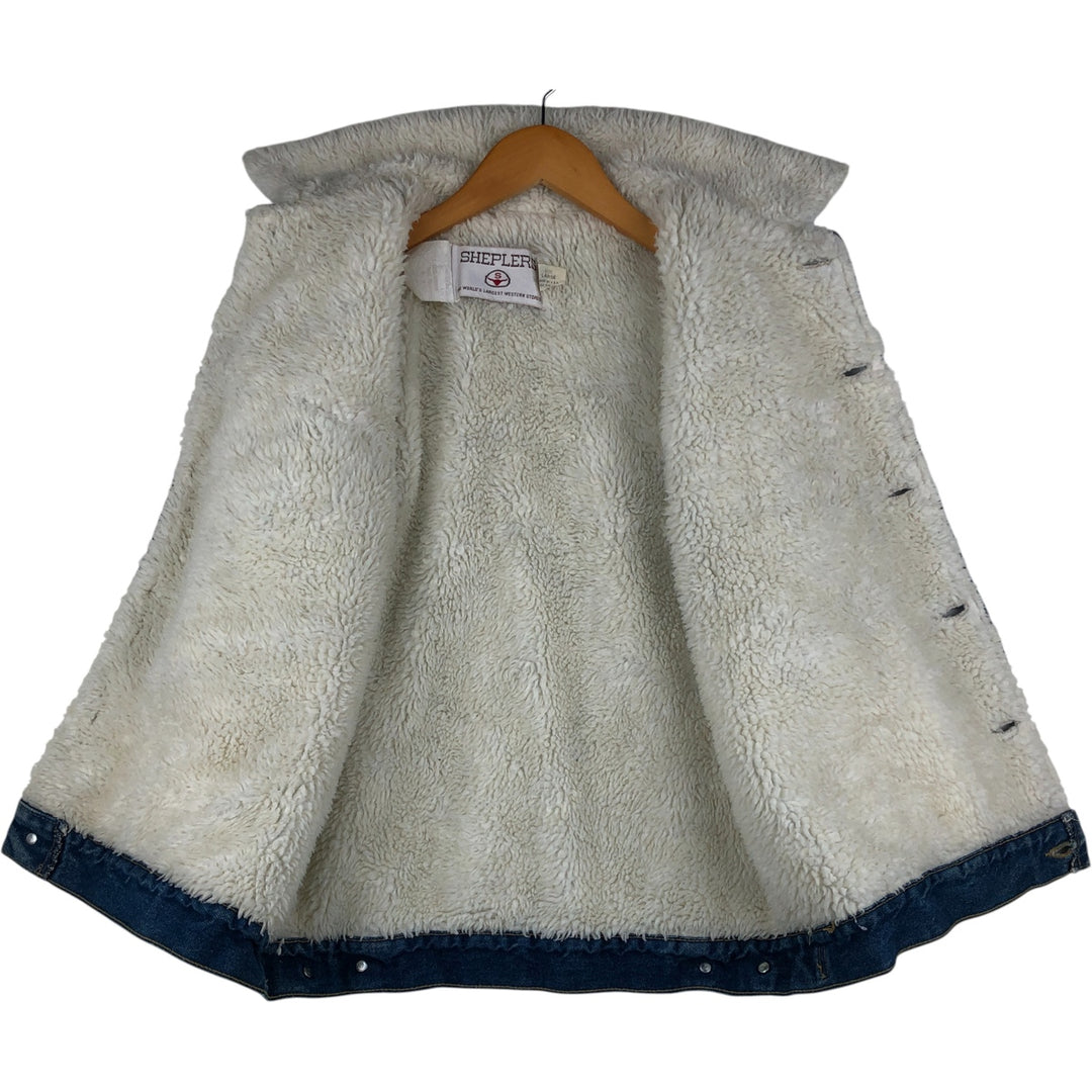 SHEPLERS Vintage Denim Boa Vest, Made in USA, Men's Size L cotton blue type Vintage Second Hand
