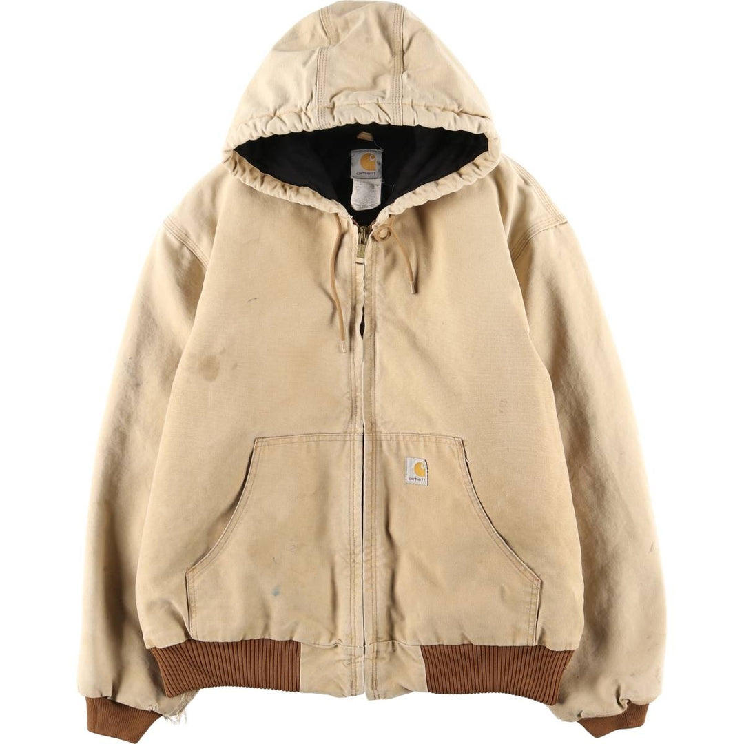 2000'S Carhartt Active Jacket, Padded Duck Full-Zip Hoodie, Made in USA, Men's Size L cotton brown type Vintage Second Hand