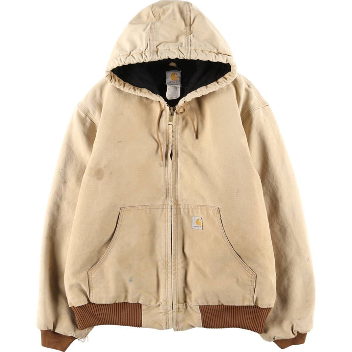 2000'S Carhartt Active Jacket, Padded Duck Full-Zip Hoodie, Made in USA, Men's Size L cotton brown type Vintage Second Hand