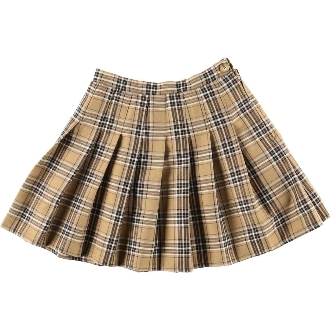 wild fable Check Pattern Pleated Mini Skirt, Women's XS polyester Beige type Vintage Second Hand