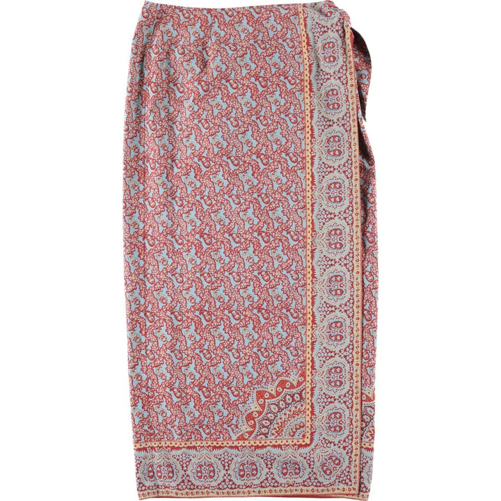 Ralph Lauren LAUREN all-over paisley pattern cotton long wrap skirt, size L cotton Blue type light blue Vintage Second Hand
