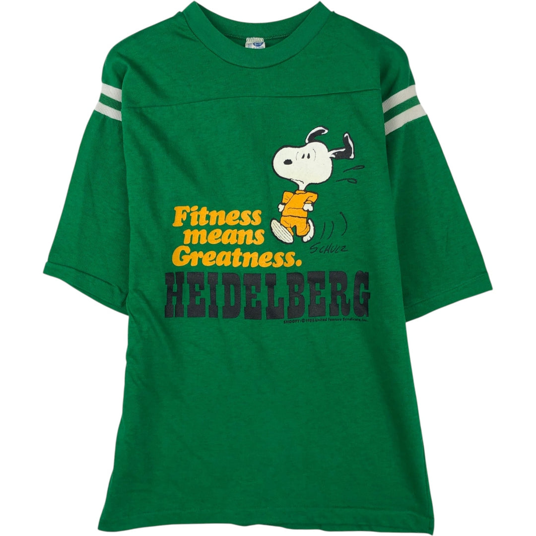 80'S Artex Snoopy Character Football Short Sleeve T-Shirt, Made in USA, Women's Size M (Equivalent), Vintage cotton green type Vintage Second Hand