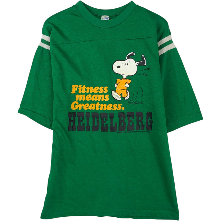 80'S Artex Snoopy Character Football Short Sleeve T-Shirt, Made in USA, Women's Size M (Equivalent), Vintage cotton green type Vintage Second Hand