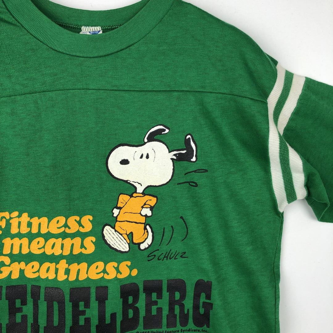 80'S Artex Snoopy Character Football Short Sleeve T-Shirt, Made in USA, Women's Size M (Equivalent), Vintage cotton green type Vintage Second Hand