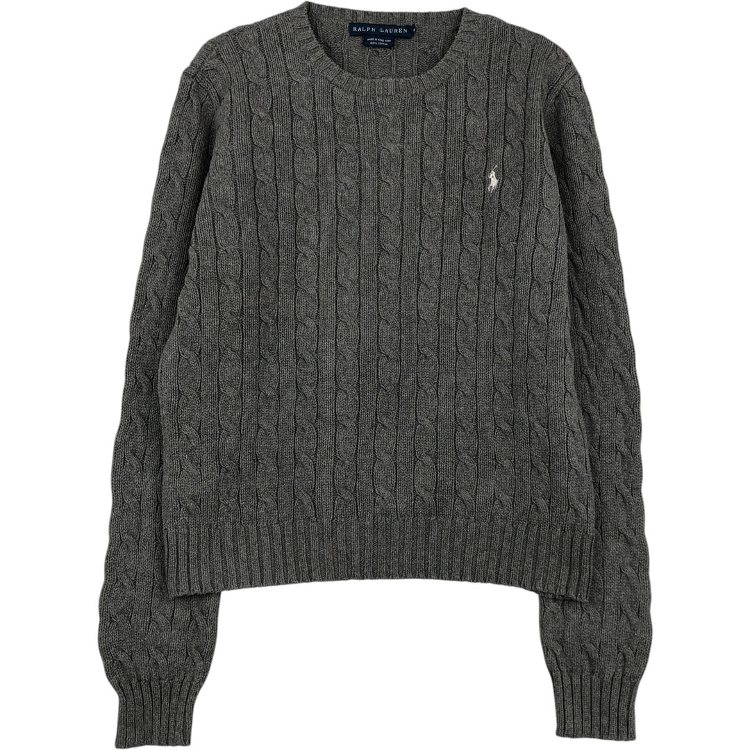 Ralph Lauren Cable Knit Cotton Sweater Women's M Size cotton gray type Vintage Second Hand
