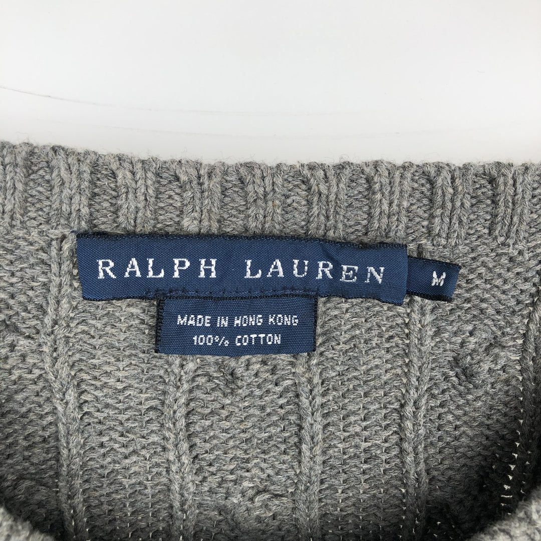Ralph Lauren Cable Knit Cotton Sweater Women's M Size cotton gray type Vintage Second Hand