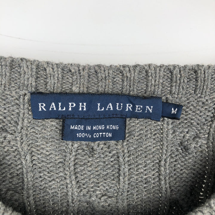 Ralph Lauren Cable Knit Cotton Sweater Women's M Size cotton gray type Vintage Second Hand