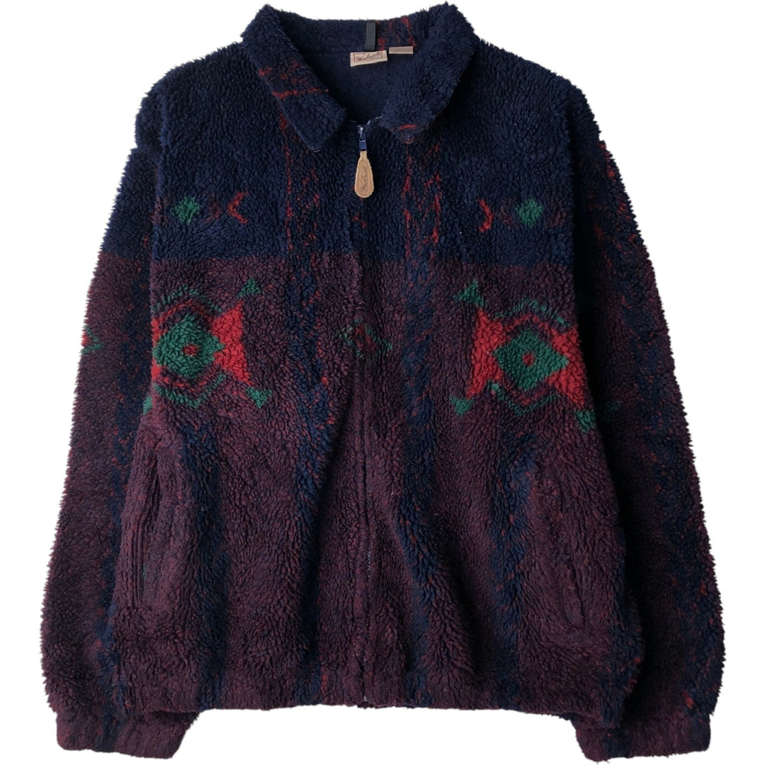 90s-00'S Woolrich all-over print fleece jacket, made in USA, men's size L equivalent. unclear navy blue type Vintage Second Hand