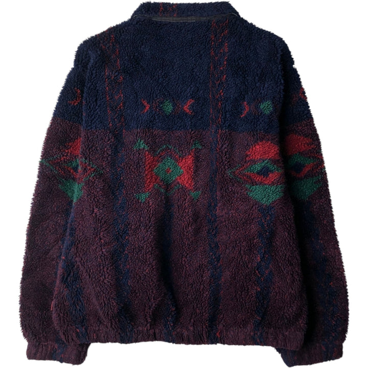 90s-00'S Woolrich all-over print fleece jacket, made in USA, men's size L equivalent. unclear navy blue type Vintage Second Hand