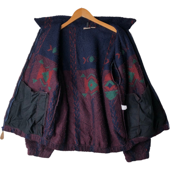 90s-00'S Woolrich all-over print fleece jacket, made in USA, men's size L equivalent. unclear navy blue type Vintage Second Hand