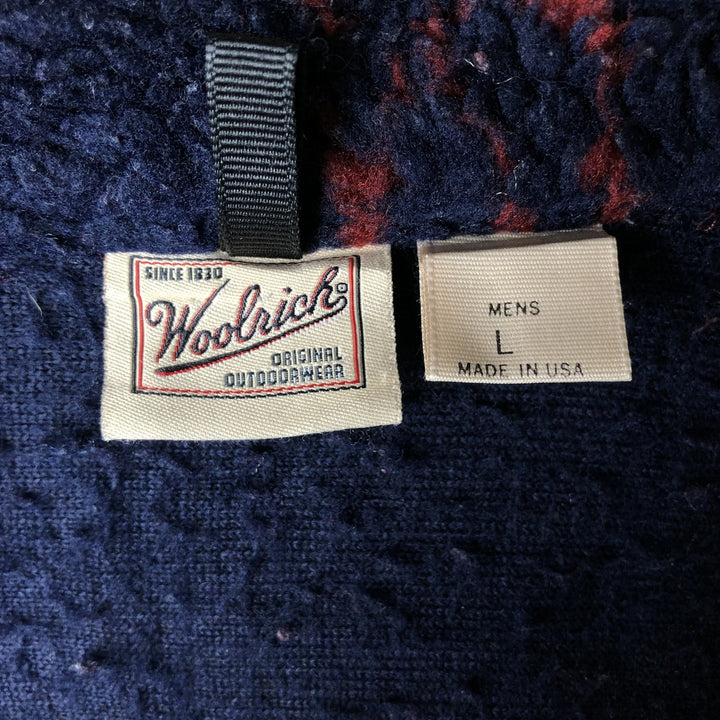 90s-00'S Woolrich all-over print fleece jacket, made in USA, men's size L equivalent. unclear navy blue type Vintage Second Hand
