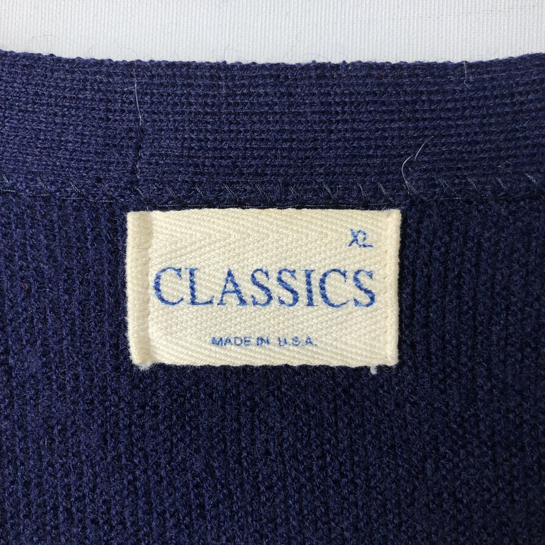 CLASSICS Acrylic Knit Cardigan, Made in USA, Men's XL acrylic navy blue type Vintage Second Hand