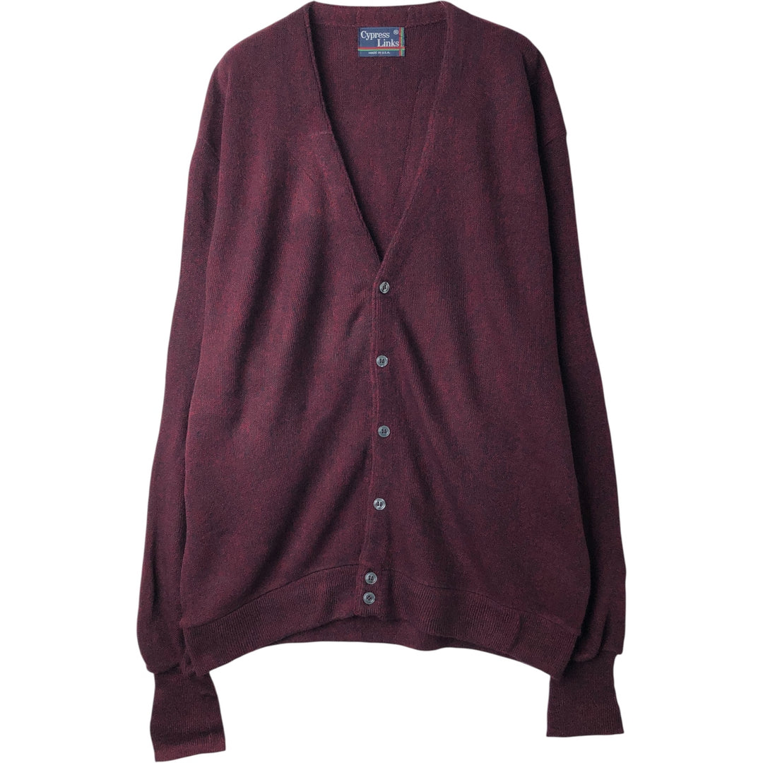 CypressLinks Acrylic Knit Cardigan, Made in USA, Men's XL acrylic burgundy type Vintage Second Hand