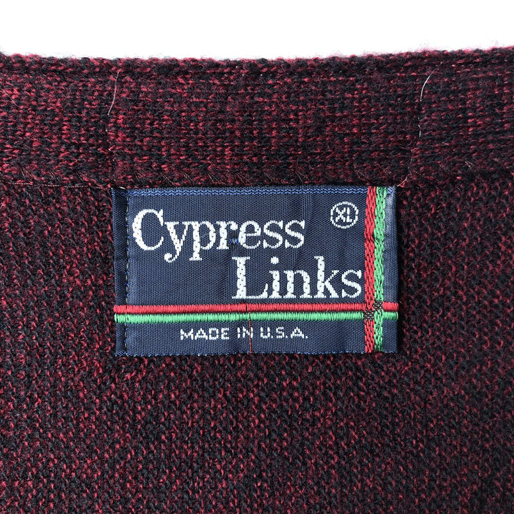 CypressLinks Acrylic Knit Cardigan, Made in USA, Men's XL acrylic burgundy type Vintage Second Hand