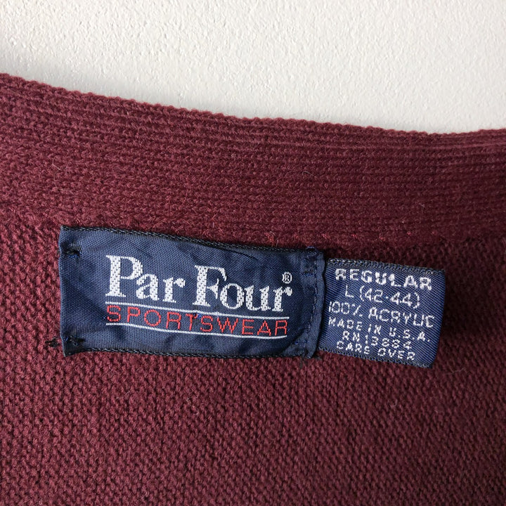 Vintage 1990'S ParFour acrylic knit cardigan, made in the USA, size L, men's acrylic burgundy type Vintage Second Hand