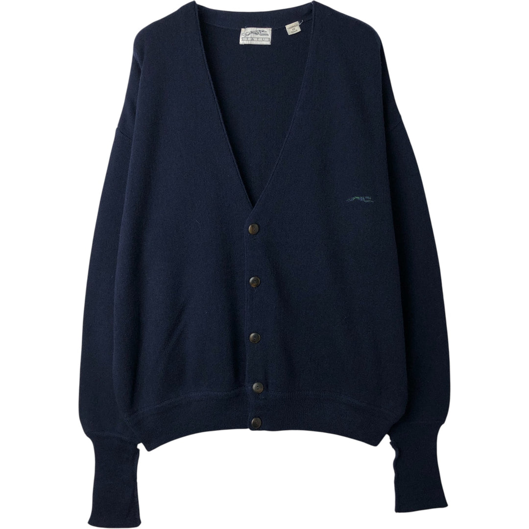 STATUS Wool and Acrylic Knit Cardigan, Made in Italy, Men's XL wool navy blue type Vintage Second Hand