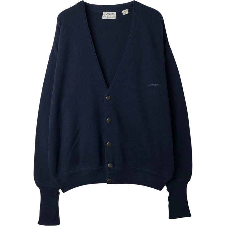 STATUS Wool and Acrylic Knit Cardigan, Made in Italy, Men's XL wool navy blue type Vintage Second Hand
