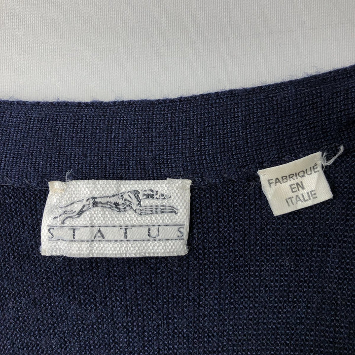 STATUS Wool and Acrylic Knit Cardigan, Made in Italy, Men's XL wool navy blue type Vintage Second Hand