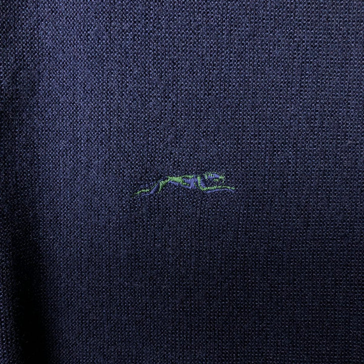 STATUS Wool and Acrylic Knit Cardigan, Made in Italy, Men's XL wool navy blue type Vintage Second Hand