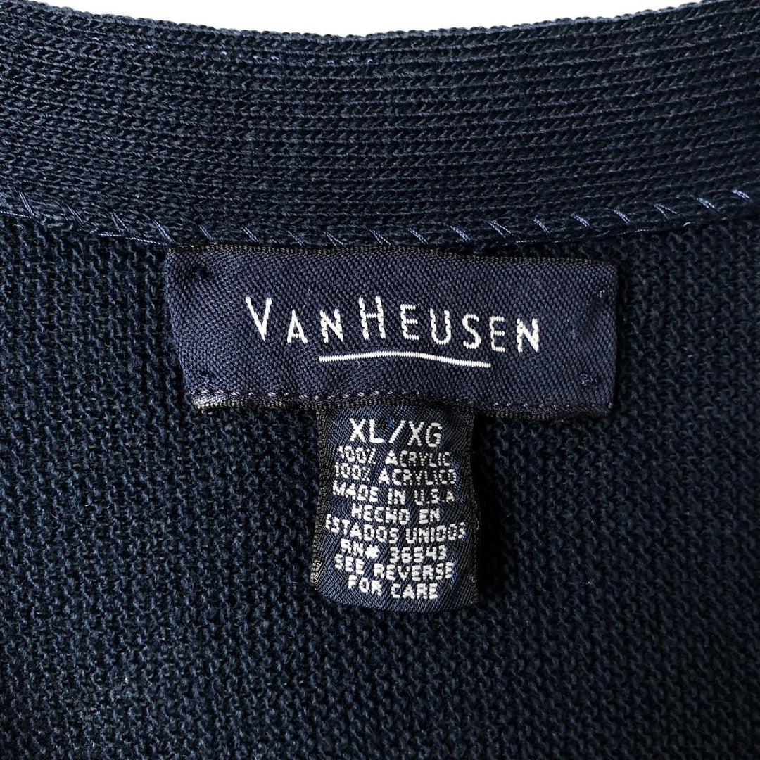 Van Heusen Acrylic Knit Cardigan, Made in USA, Men's XL acrylic navy blue type Vintage Second Hand