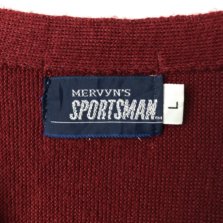 MERVYN'S SPORTSMAN Acrylic Knit Cardigan, Made in USA, Men's Size L Oron Acrylic burgundy type Vintage Second Hand