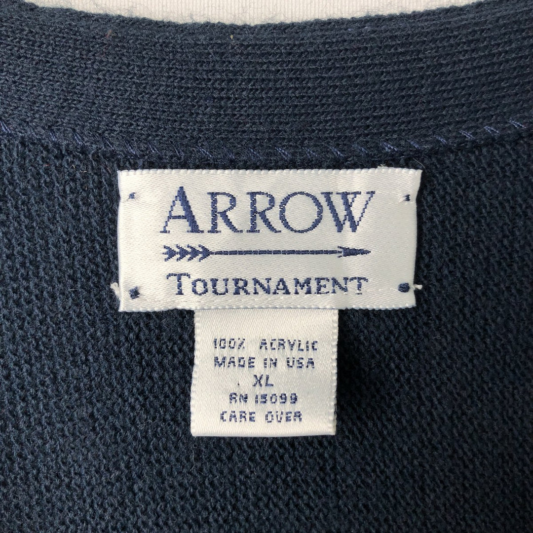 Arrow TOURNAMENT Acrylic Knit Cardigan, Made in USA, Men's XL acrylic navy blue type Vintage Second Hand