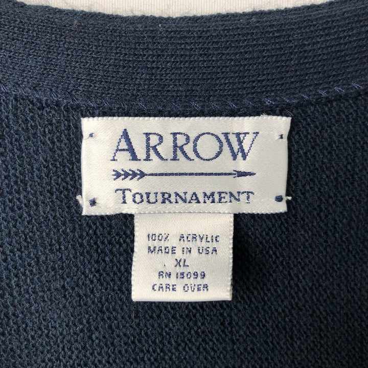 Arrow TOURNAMENT Acrylic Knit Cardigan, Made in USA, Men's XL acrylic navy blue type Vintage Second Hand
