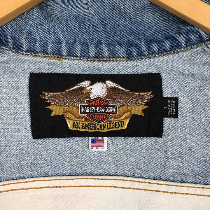 Harley-Davidson Stars and Stripes Cut-Off Denim Vest, Made in USA, Men's Size Small cotton blue type Vintage Second Hand