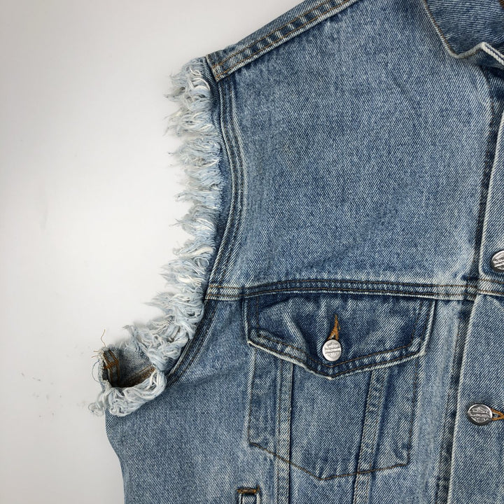Harley-Davidson Stars and Stripes Cut-Off Denim Vest, Made in USA, Men's Size Small cotton blue type Vintage Second Hand