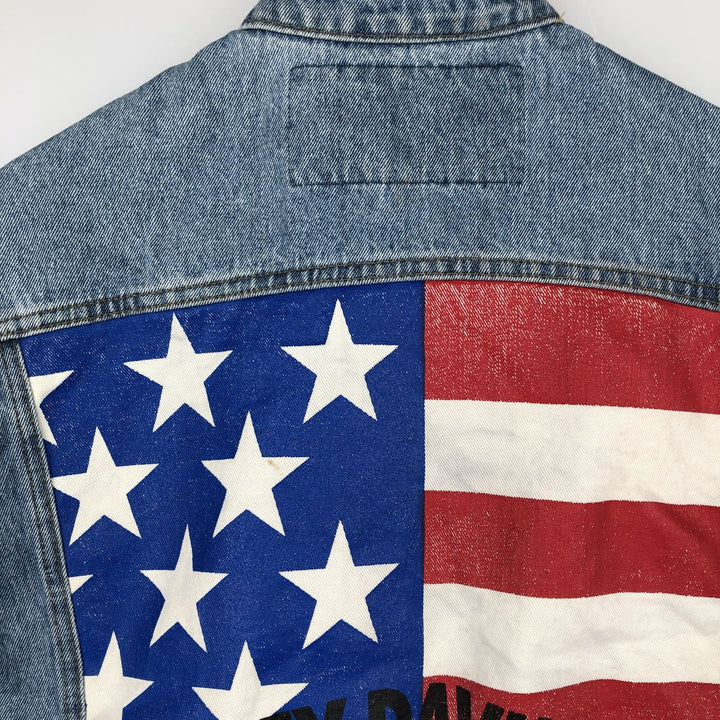 Harley-Davidson Stars and Stripes Cut-Off Denim Vest, Made in USA, Men's Size Small cotton blue type Vintage Second Hand