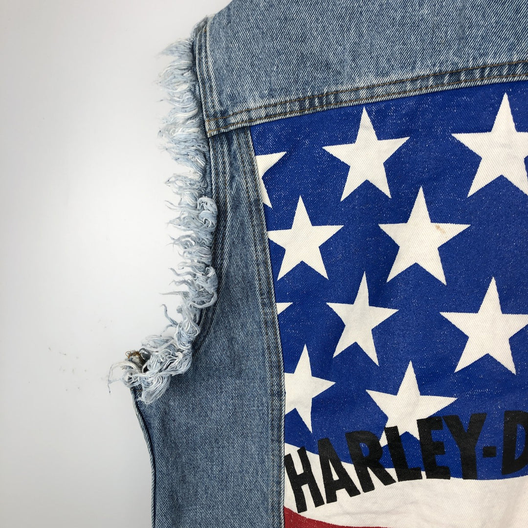 Harley-Davidson Stars and Stripes Cut-Off Denim Vest, Made in USA, Men's Size Small cotton blue type Vintage Second Hand