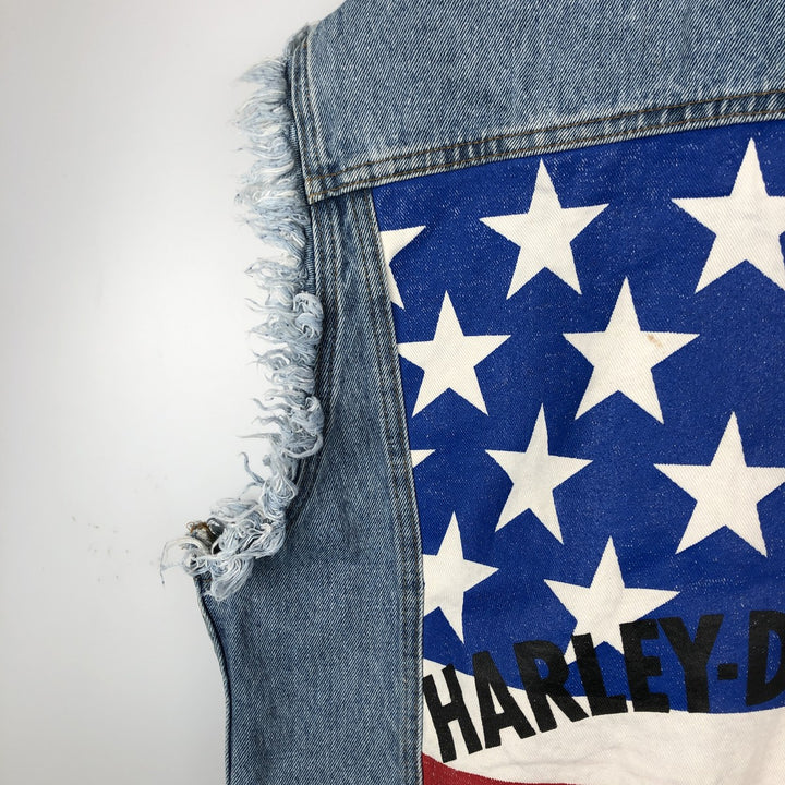 Harley-Davidson Stars and Stripes Cut-Off Denim Vest, Made in USA, Men's Size Small cotton blue type Vintage Second Hand