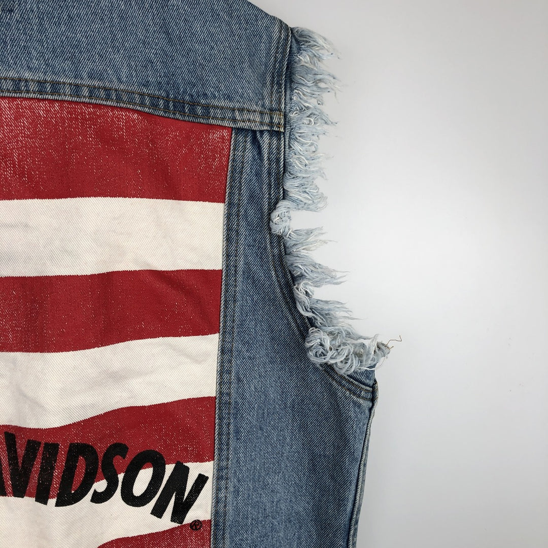Harley-Davidson Stars and Stripes Cut-Off Denim Vest, Made in USA, Men's Size Small cotton blue type Vintage Second Hand